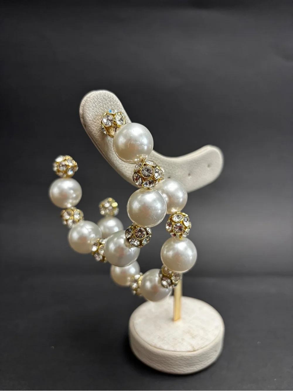 Lele Sadoughi Pearl and Gold Crystal Hoop Earrings - Ivory and Gold